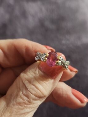 10kt Gold Pink Topaz With Diamond Accents